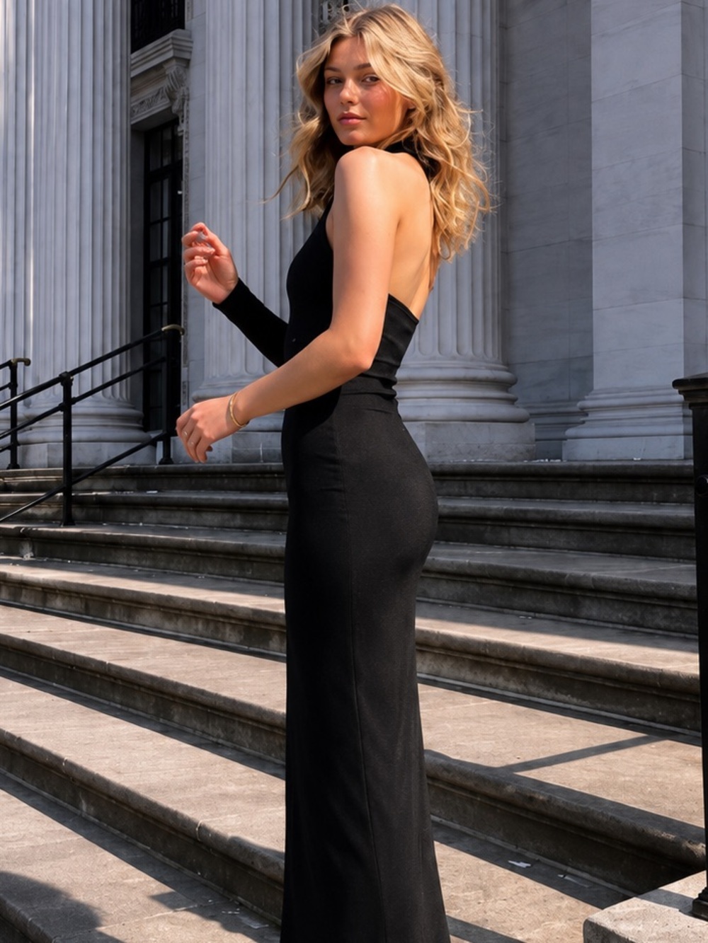 Marcella NYC Manhattan One Shoulder Gown European Ponte Open Back Halter Gown S - Picture 3 of 15